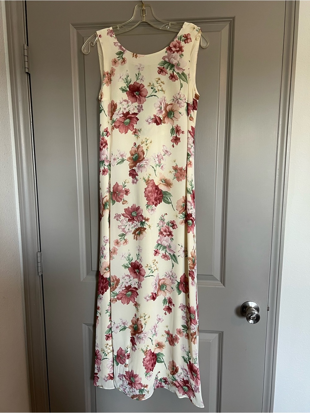 Vintage Donna Ricco Maxi Dress Cream with Pink Floral Print